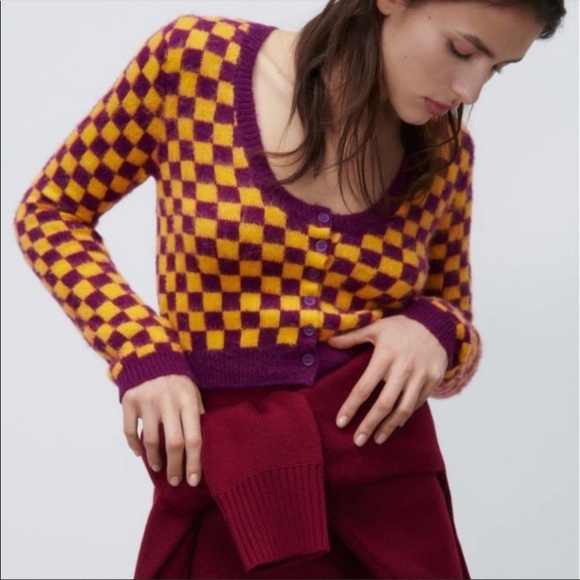 NWT Zara Jewel button plaid knit cardigan jacket, size L. - Picture 5 of 8